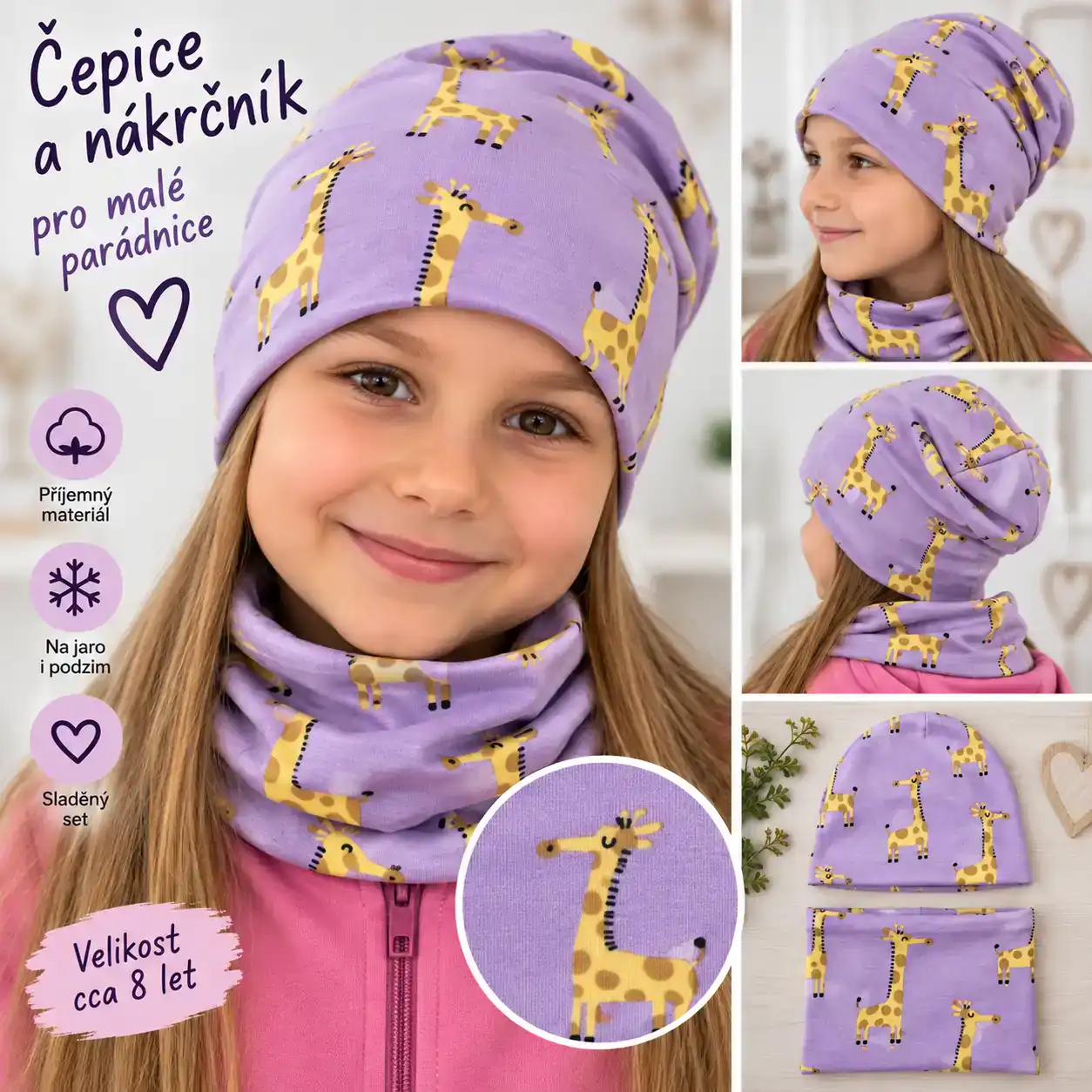 Set čepice + nákrčník Žirafa