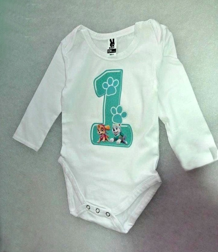 Kojenecké body dl. rukáv první narozeniny Patrola mentol
