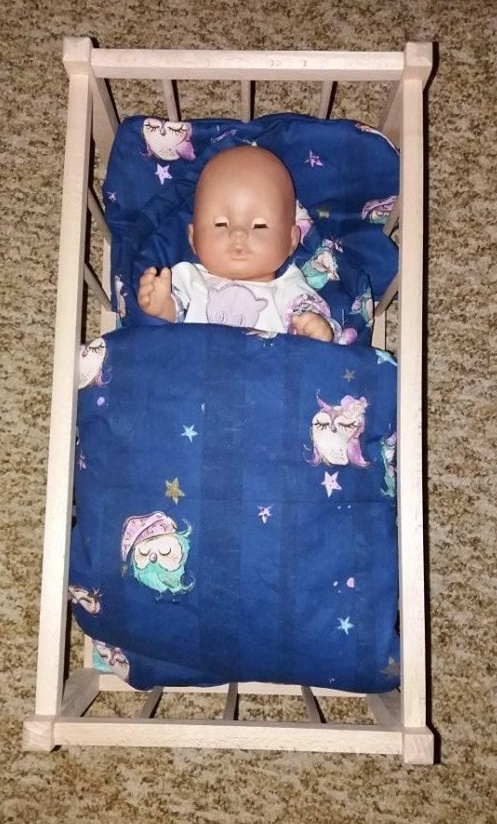 Peřinky do postýlky pro panenky modré sovičky