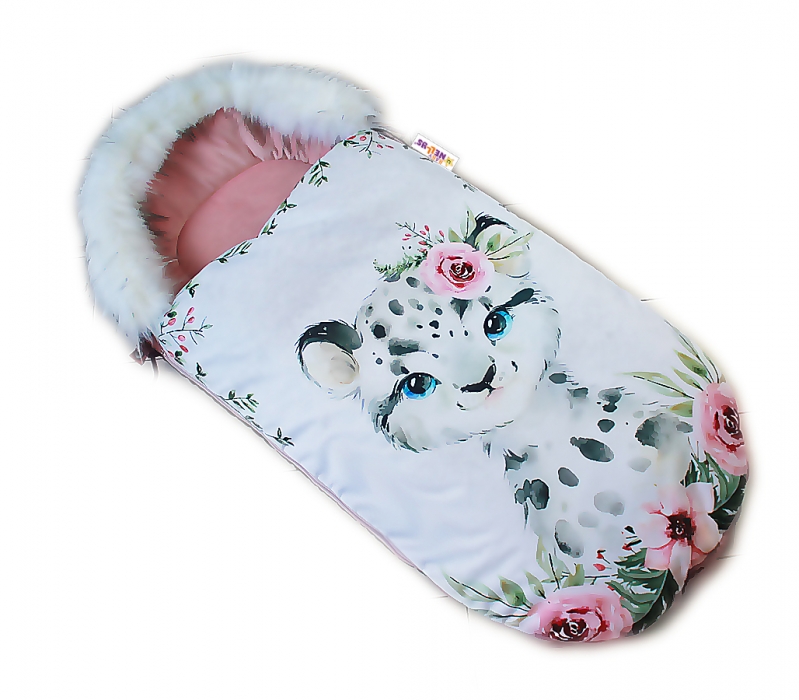 Fusak Baby Nellys Winter Friends Lux velvet s kožešinkou, 105x55 cm - gepardík/pudrová