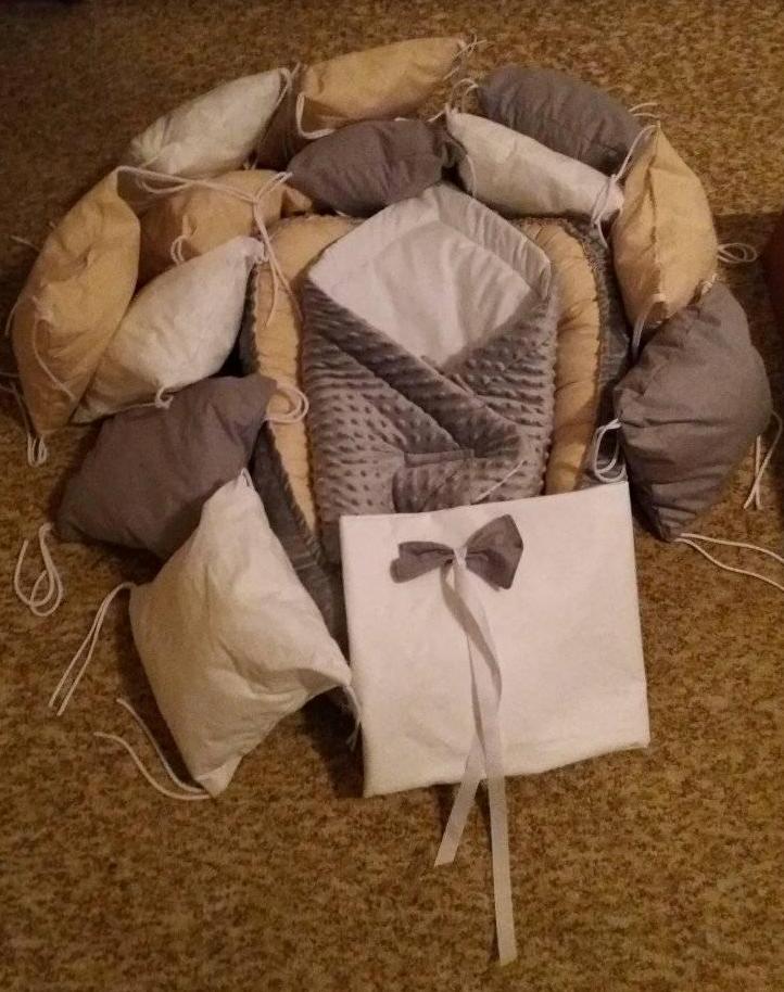 4 dílný set do postýlky šedo-béžovo bílý