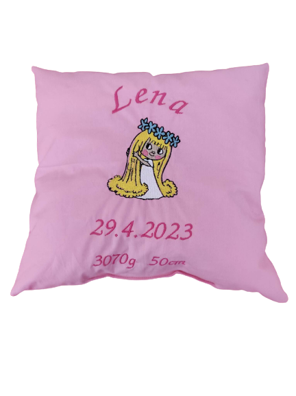 Dětský polštářek s vílou, datumem a jménem