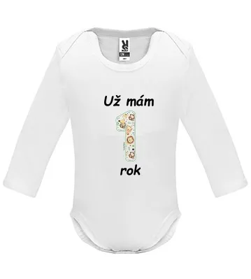 Kojenecké body s potiskem první narozeniny ZOO dl. rukáv