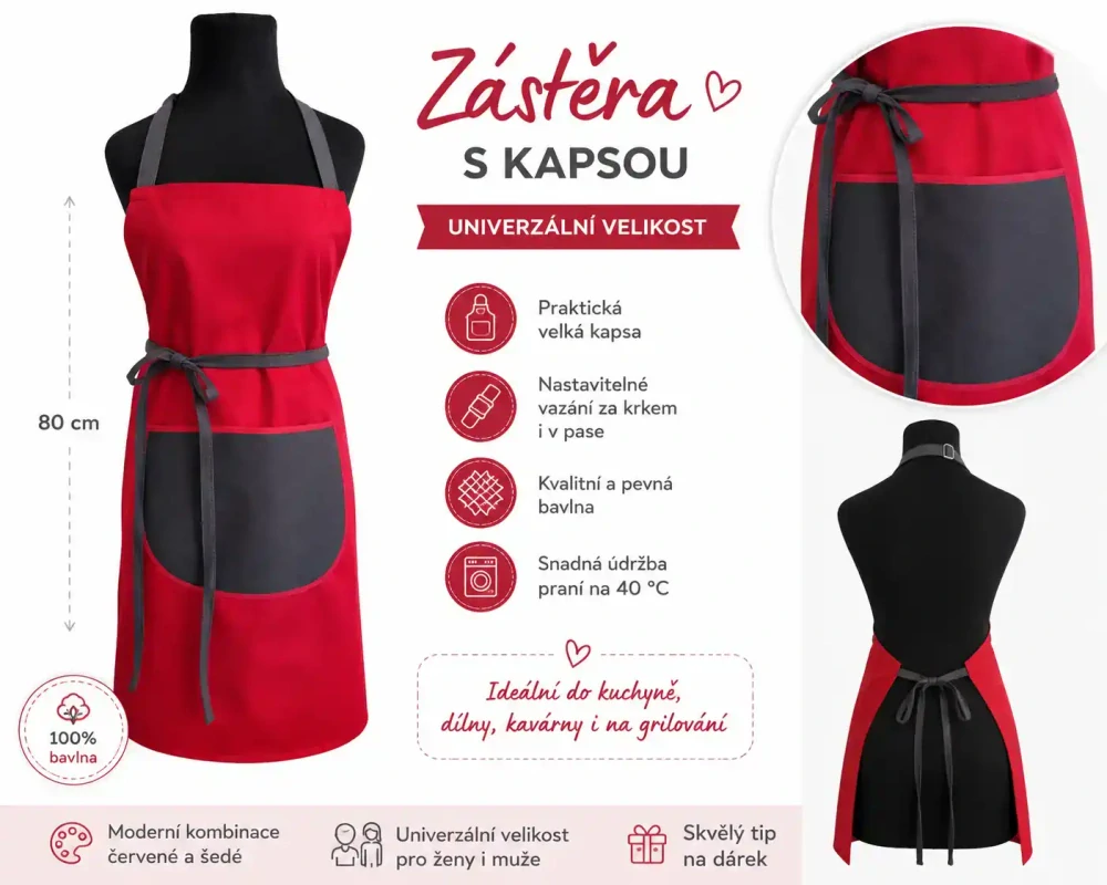 Zástěra červeno-šedá