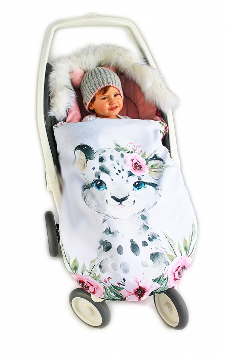 Fusak Baby Nellys Winter Friends Lux velvet s kožešinkou, 105x55 cm - gepardík/pudrová