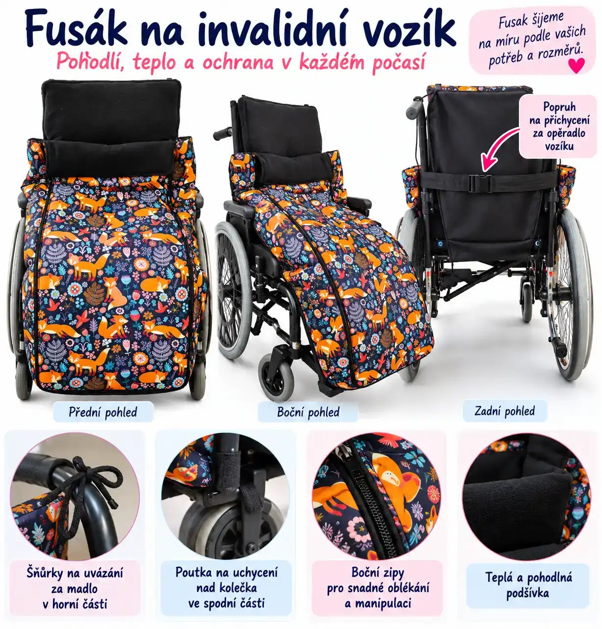 Zimní fusak na invalidní vozík lišky