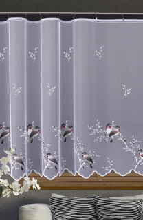 Metrážová žakarová záclona - ptáčci  v.110cm