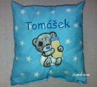 Dětský polštářek s medvídkem a jménem modrý