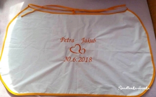 Svatební bryndák pro novomanžele s ozdobným lemováním oranž