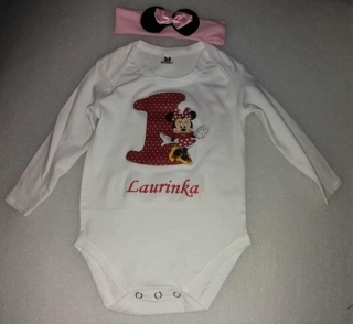 Kojenecké body dl. rukáv s potiskem myška + čelenka