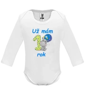 Kojenecké body s potiskem první narozeniny Hrošík dl. rukáv