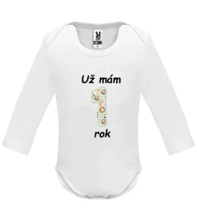 Kojenecké body s potiskem první narozeniny ZOO dl. rukáv