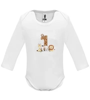 Kojenecké body s potiskem první narozeniny ZOO dl. rukáv II