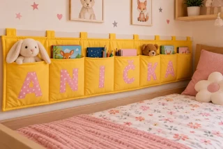Kapsář za postel žlutý se jménem