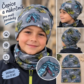 Set čepice + nákrčník dino II