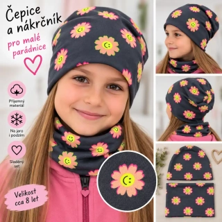 Set čepice + nákrčník Květy